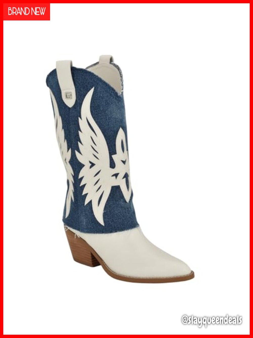 Faux Leather Textile Mid-Calf Bootie Pointed Toe Block Heel Western Fold Over
